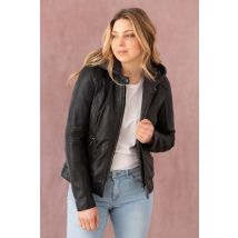 OAKWOOD - Blouson en cuir noir col motard avec capuche amovible