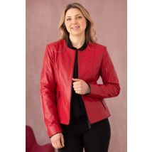 CITYZEN - Raffinato giubbotto in pelle rosso e nero perlato in stile spencer