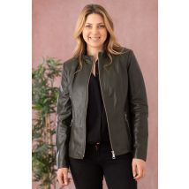 CITYZEN - Blouson en cuir couleur olive pour femme