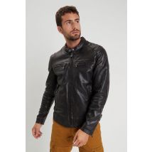 DAYTONA - Blouson en cuir noir col motard pour homme