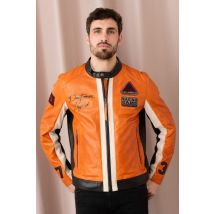 DAYTONA - Blouson en cuir col motard racing orange