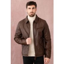 SCHOTT - Blouson en cuir épais casual marron foncé