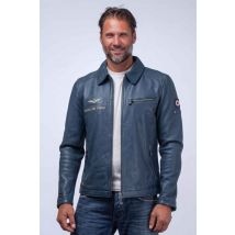 ROYAL AIR FORCE - Giubbotto in pelle blu navy con collo a camicia