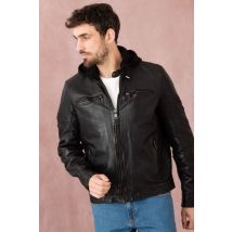 - Blouson à capuche en cuir noir