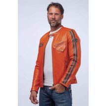 CLASSIC LEGEND MOTORS - Giacca in pelle con colletto da motociclista arancione