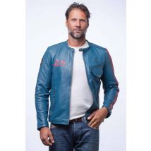 CLASSIC LEGEND MOTORS - Blouson en cuir col motard racing bleu ocean