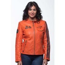 CLASSIC LEGEND MOTORS - Chaqueta de cuero racing naranja para mujer