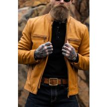 MASTER - Blouson en cuir col motard jaune doré