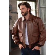 US WINGS - Blouson aviateur en cuir marron style authentique