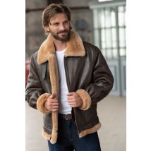 SCHOTT - blouson aviateur homme col fourrure marron