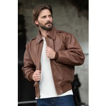 US WINGS - Blouson aviateur en cuir marron effet vieilli