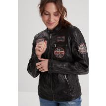 ROSE GARDEN - Giacca biker in pelle nera da donna