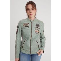 ROSE GARDEN - Cazadora biker de piel color jade
