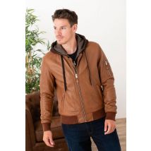 SERGE PARIENTE - Blouson en cuir cognac avec parementure et capuche