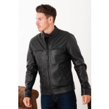 SCHOTT - Blouson motard en cuir d'agneau bleu marine