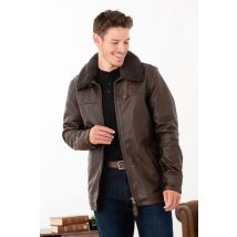 SCHOTT - Veste droite en cuir de vachette avec col fourrure amovible