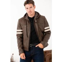 SERGE PARIENTE - Blouson en cuir col motard avec capuche amovible