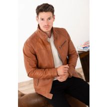 CITYZEN - Blouson en cuir col montant au tannage végétal