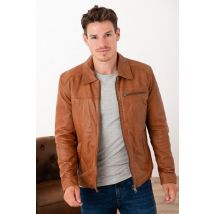 CITYZEN - Blouson en cuir col chemise camel tannage végétal