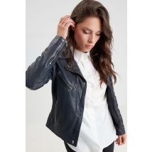 DAYTONA - Blouson en cuir style perf bleu marine