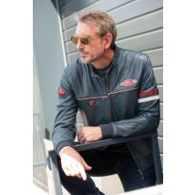 CLASSIC LEGEND MOTORS - Blouson bleu col motard et bord-côtes