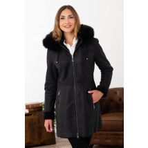 CITYZEN - Manteau en cuir à capuche avec fourrure en renard