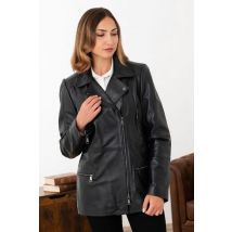 CITYZEN - Veste mi-longue en cuir col asymétrique marine