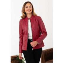 CITYZEN - Blouson en cuir col mao rouge