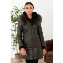 CITYZEN - Manteaux en cuir kaki avec capuche à fourrure