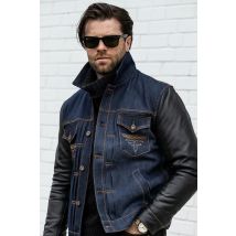MASTER - Blouson retro en denim et en cuir de vachette