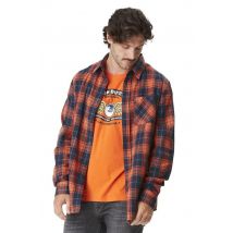 VON DUTCH - Chemise à carreaux orange et bleue en flanelle avec broderie dos