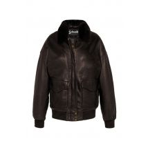 SCHOTT - Blouson aviateur en cuir marron foncé pour femme
