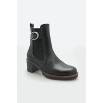 - Bottines en cuir noir effet peau écaillée au talon