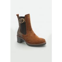 - Bottines cognac en cuir velours