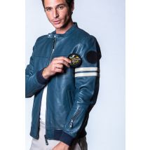 CLASSIC LEGEND MOTORS - Blouson en cuir bleu avec patch personnalisable