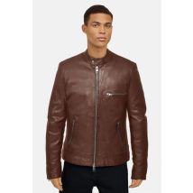 OAKWOOD - Blouson en cuir col motard couleur tan