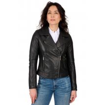 OAKWOOD - Chaqueta de cuero negra con cuello asimétrico.