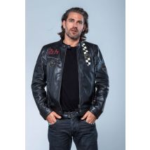 CLASSIC LEGEND MOTORS - Blouson en cuir noir avec bande racing