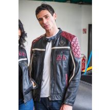 CLASSIC LEGEND MOTORS - Blouson en cuir noir avec empiècements rouges et épaules matelassées