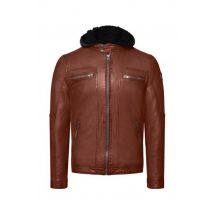 OAKWOOD - Blouson en cuir couleur porto à capuche amovible