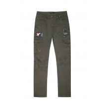 - Pantalon cargo en coton kaki avec patchs