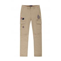 - Pantalon cargo en coton beige avec patchs