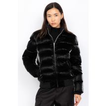 SCHOTT - Doudoune à capuche noir effet satiné