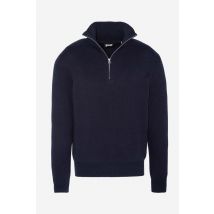 SCHOTT - Pull à col zippé en coton bleu marine