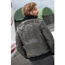 AERONAUTICA MILITARE - Blouson aviateur en cuir brodé dans le dos