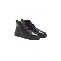 - Baskets montantes en cuir noires avec lacets et zip