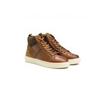 - Baskets montantes en cuir cognac avec croûte velours