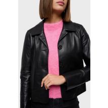 OAKWOOD - Cazadora ligera de piel negra con cuello camisero