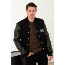 BUCO - Chaqueta Teddy negra con logo blanco