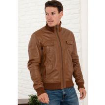 SERGE PARIENTE - Chaqueta de cuero bomber coñac